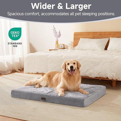 OhGeni Orthopedic Waterproof &amp; Machine Washable Dog Bed for Medium Large Pets, Cat Mat with 25D Egg Crate Foam, Non-Slip Bottom &amp; Removable Cover, Invisible Zipper, 44 Inches(Gray)