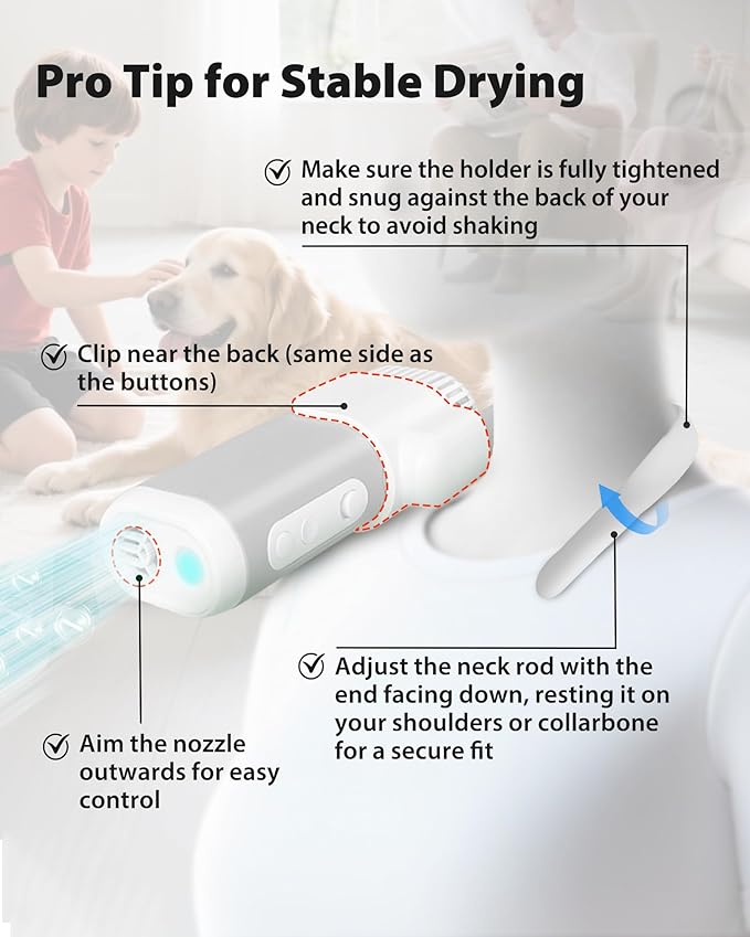 Hands-Free Dog Hair Dryer – Low Noise Pet Grooming Blower for Small &amp; Medium Dogs Cats, Fast Drying, Adjustable Heat &amp; Speed, Portable (Gray)