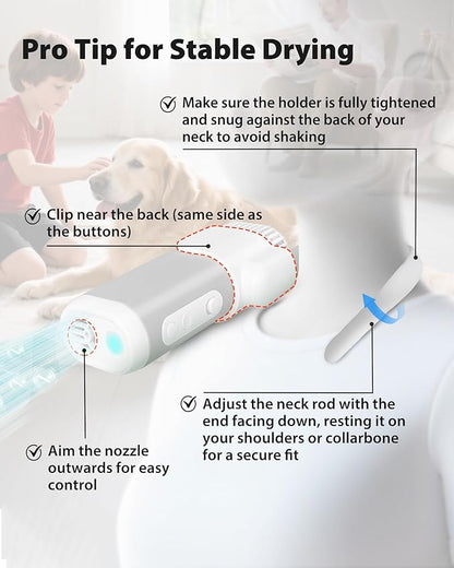 2-in-1 Hands-Free Dog Hair Dryer with Table Clamp – Low Noise Pet Grooming Dryer for Dogs &amp; Cats, Adjustable Heat &amp; Speed, Wearable or Desktop Use(Gray)