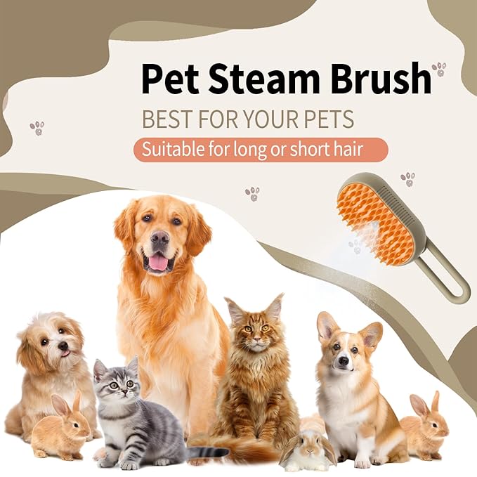 Cat Steam Brush for Shedding 4 in 1 Dog Brush with Steam Pet Hair Cleaning Brush Comb for Spray Pet Grooming for Long &amp; Short Haired Pets Comb for Cats (Brown)