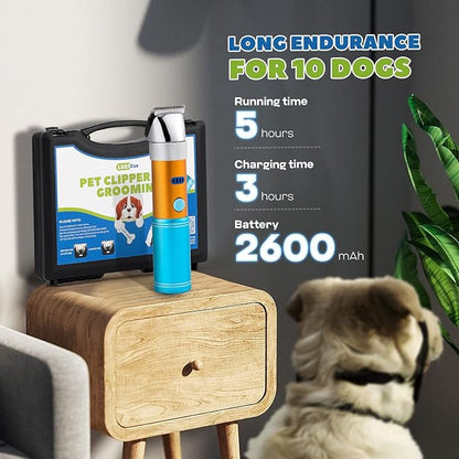 Dog Clippers for Grooming Cordless 400W with Rechargeable 5h-Standby Battery, Low Noise < 50db, Heavy-Duty Pet Hair Shaver Kit, with 2 Sharp &amp; Detachable Blades of 3MM&amp;6MM, Blue