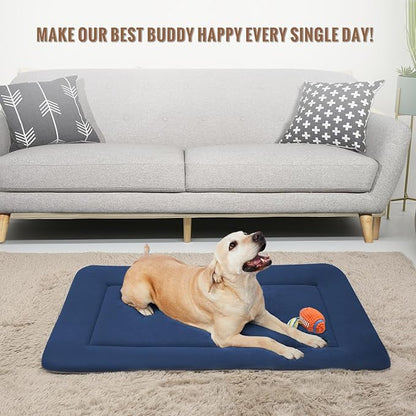 Magic Dog Large Bed Soft Crate Pad Mat, 42 Inches Machine Washable Pet Kennel Pad With Non-Slip Bottom, Dark Blue