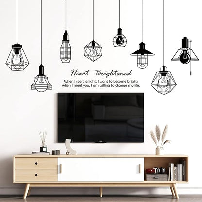 Removable 8pcs Hanging Black Vinyl Chandeliers Wall Sticker Quotes Heart Brightened Wall Decal DIY Peel and Stick Decor for Kids Boys and Girls Bedroom Living Room Studyroom Playroom Classroom