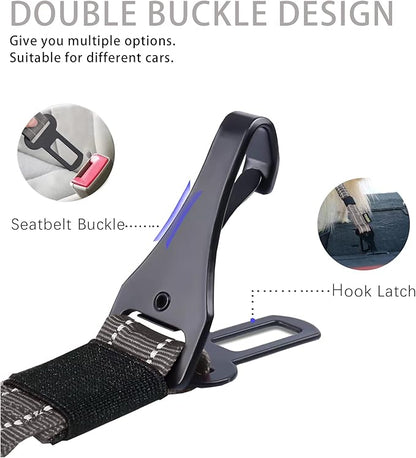 AUBELL Dog Seat Belt for Car,2 Pack Set 3-in-1 Adjustable Reflective Bungee Heavy Duty Dog Car Harness Tether with Clip Hook Latch &amp; Buckle,Swivel Zinc Alloy Carabiner,Black+Grey