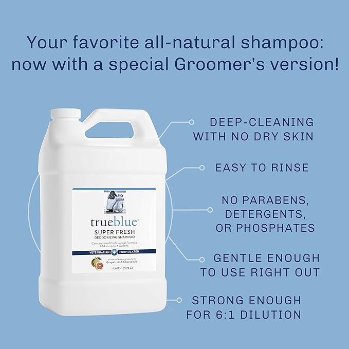 TrueBlue Grapefruit &amp; Chamomile Concentrated Deodorizing Dog Shampoo – Cleansing Wash, Moisturizing – Toxin Free, Natural Botanical Blend – Tearless – 1 Gallon
