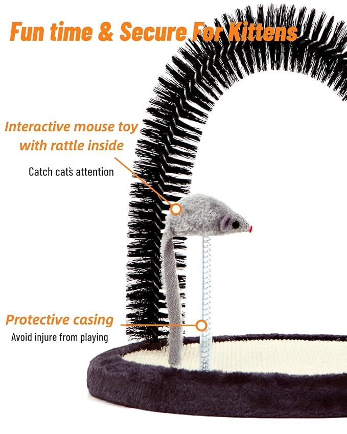 Happi N Pets Cat Self Groomer, Arch Grooming Brush wtih Heavy Duty Woven Sisal Pad, Rubbing Post &amp; Catnip Toy, Cat Face Scratchers Body Massager, Cat Scratchers for Indoor Cats, Black