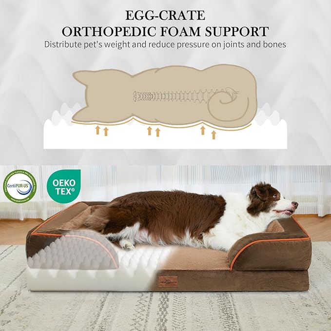 Comfort Expression Small Dog Beds Waterproof Orthopedic Foam Dog Sofa Beds for Medium Dogs Comfy Pet Bed with Washable Removable Cover &amp; Non-Slip Bottom(Small,Brown)