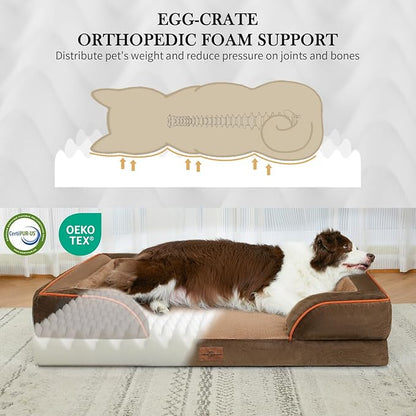 Comfort Expression Small Dog Beds Waterproof Orthopedic Foam Dog Sofa Beds for Medium Dogs Comfy Pet Bed with Washable Removable Cover &amp; Non-Slip Bottom(Small,Brown)