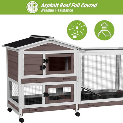 Outdoor Rabbit Hutch Indoor Bunny on Wheels Large Guinea Pig Cage with Run for Any Small Animals,Removable Pull Out Tray White