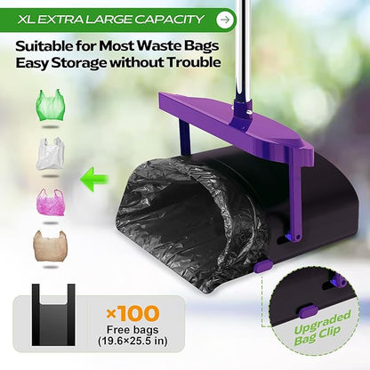 UPSKY Dog Pooper Scooper Swivel Bin &amp; Rake Kit with 100 Waste Bags,33.4" Stainless Steel Long Handle Heavy Duty Pet Poop Shovel for Large Medium Small Dogs, Odor-Proof Lid for Yard/Lawn/Outdoor Use