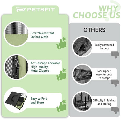 PETSFIT Portable Dog Playpen,36" Dog Play Pen Indoors with Removable Waterproof Mat &amp; Zippered Roof | RV, Camping, Travel Dog Pen | Whelping &amp; Cat Observation Space(36" L x 36" W x 21" H)