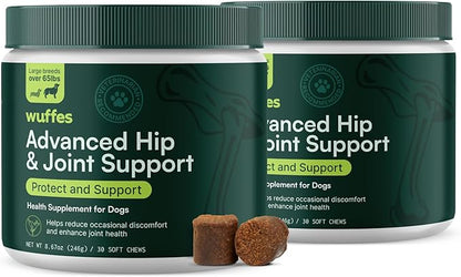 Wuffes Chewable Dog Hip &amp; Joint Supplement - Glucosamine &amp; Chondroitin Chews - Dog Joint Supplements &amp; Vitamins - Extended Joint Care (Large Breed (Over 65 lbs), 60 Chews (Pack of 2))