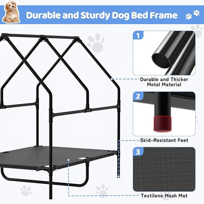 48” Extra Large Dog House-2-in-1 Extra Large Dog House with 8.5” Elevated Dog Bed-Weatherproof Waterproof Outdoor Dog House,Easy to Clean