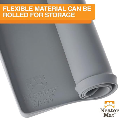 Neater Pet Brands Neater Mat Pet Mats for Food and Water, Cat &amp; Dog Bowl Mat Waterproof Silicone, Feeding Tray, Dog Food Mats for Floors, Placemat w/Raised Edge for Under Bowls, 16” x 10”, Grey