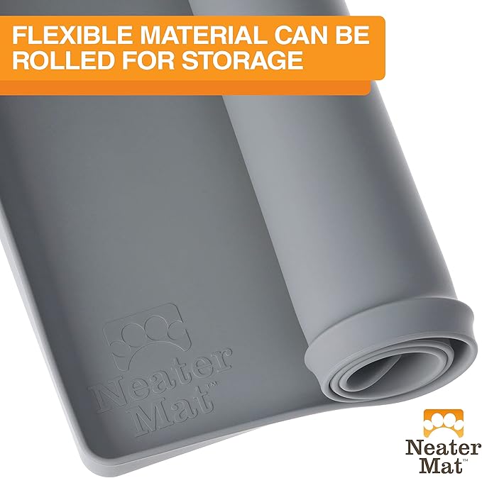 Neater Pet Brands Neater Mat Pet Mats for Food and Water, Cat &amp; Dog Bowl Mat Waterproof Silicone, Feeding Tray, Dog Food Mats for Floors, Placemat w/Raised Edge for Under Bowls, 32" x 24", Grey