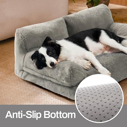 MEWOOFUN Cat Bed for Indoor Cats, Washable Dog Beds for Small Medium Dogs &amp; Cats, Fluffy Cat Couch with Non-Slip Bottom (Grey, 33.5" L x 25.6" W x 11.5" Th)