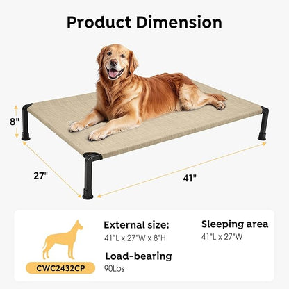 Veehoo Heavy Duty Elevated Dog Bed - Raised Bed with Washable &amp; Breathable Teslin Mesh, Non-Slip Silicon Feet, Cooling Dog Cot, Indoor/Outdoor Use, 41" x 27", Beige Coffee