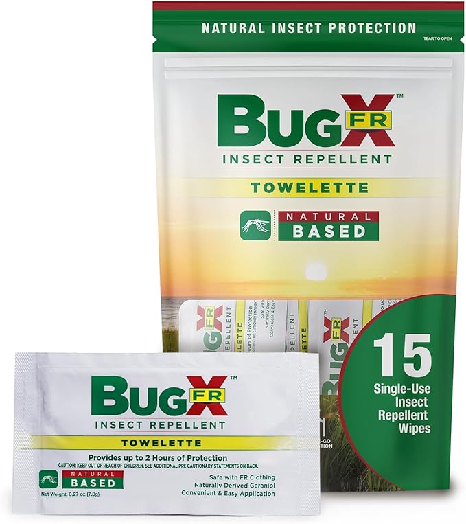 CoreTex Bug X FR DEET-Free Insect Repellent Wipes with Resealable Travel Bag - Pack of 15 Single-Use, Naturally Derived Geranium Oil Bug Wipes - Protects Against Flies, Fleas &amp; Mosquitoes