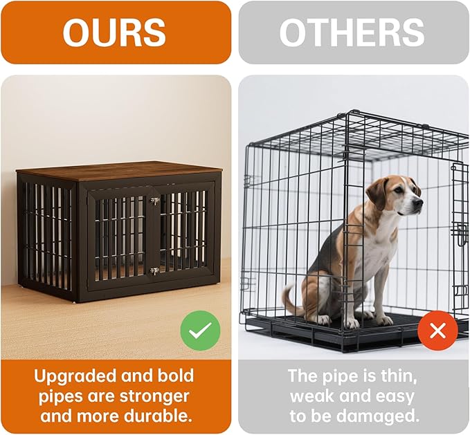 48" Heavy Duty Dog Crate Furniture for Small,Medium and Large Dogs,Rustic Wooden Dog Cage Kennel Indoor Furniture with Waterproof Top,Decorative Pet House Side End Table (Black &amp; Wood)