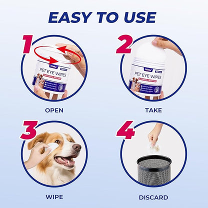 Wellix Dog &amp; Cat Eye Wipes for Discharge and Crust - Pet Eye Wipes Tear Stain Remover for Dogs and Cats - Dog and Cat Grooming Wipes for Eyes and Wrinkle - 110 Counts