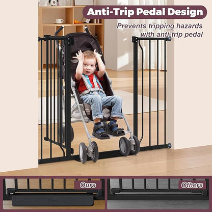 34" Extra Tall Baby Gate for Stairs, Auto Close Stroller Friendly Dog Gate Indoor for Doorways, Pressure Mounted 29"-40" W Baby Gate, Easy Walk Through Gate for Children &amp; Pets, Black