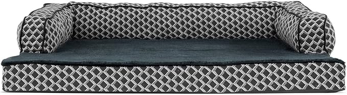 Furhaven Memory Foam Dog Bed for Large Dogs w/ Removable Bolsters &amp; Washable Cover, For Dogs Up to 95 lbs - Plush &amp; Woven Decor Comfy Couch Sofa - Diamond Gray, Jumbo/XL