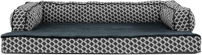 Furhaven Memory Foam Dog Bed for Large Dogs w/ Removable Bolsters &amp; Washable Cover, For Dogs Up to 95 lbs - Plush &amp; Woven Decor Comfy Couch Sofa - Diamond Gray, Jumbo/XL
