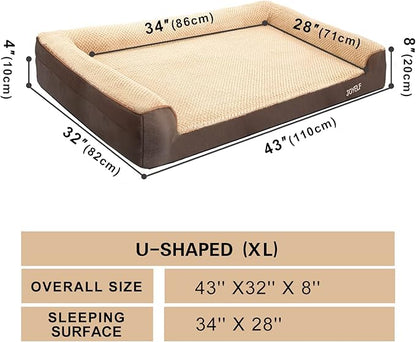 JOYELF Orthopedic Dog Bed for Extra Large Dogs, U-Shaped Foam Sofa Couch Bed, Bolster Waterproof Pet Bed with Removable Washable Cover and Nonskid Bottom for Dogs - Coffee