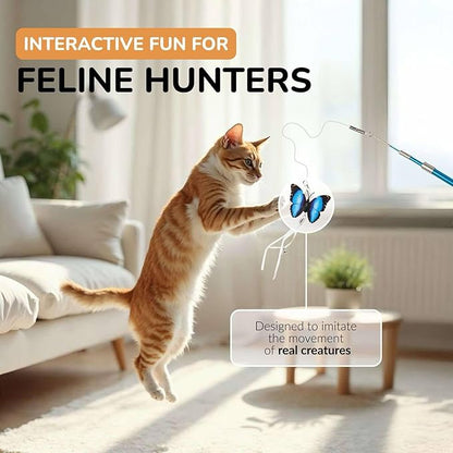 PAWSITIVE Interactive Cat Toys - Retractable Feather Wand with Refill Set 12PCS - Perfect for Indoor Cats to Chase, Exercise &amp; Bond with Their Owners