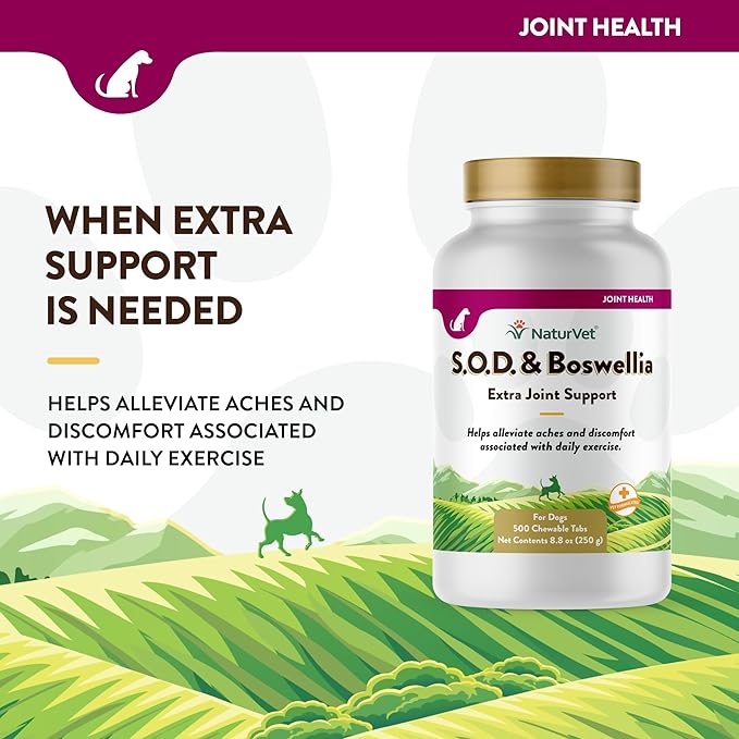NaturVet S.O.D. &amp; Boswellia Extra Joint Support Dog Supplement – Dog Hip Supplement – Helps Alleviate Aches, Pain – for Dog Flexibility, Healthy Joint Function – 500 Ct. Chewable Tablets