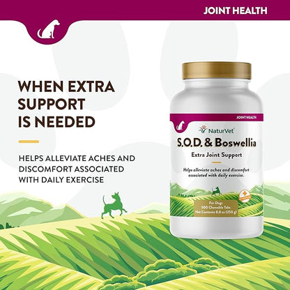 NaturVet S.O.D. &amp; Boswellia Extra Joint Support Dog Supplement – Dog Hip Supplement – Helps Alleviate Aches, Pain – for Dog Flexibility, Healthy Joint Function – 500 Ct. Chewable Tablets