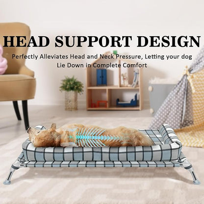 Elevated Raised Dog Bed Cot - Cooling Raised Dog Bed with Bolster Portable Washable Pet Hammock with Pillows &amp; Metal Frame for Indoor &amp; Outdoor, Large