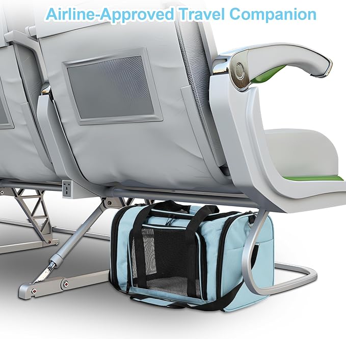 Roaringkitty Travel in Style: Portable Pet Carrier for Small Pets up to 15 Lbs- Airline Approved, Collapsible &amp; Comfortable cat/Puppy Soft Sided Bag (Blue)