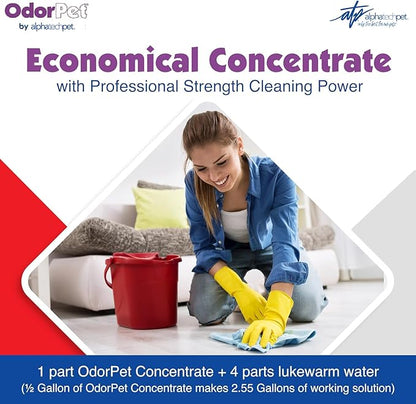 OdorPet Pet Stain Remover and Odor Eliminator - 64 Oz (Makes 2.55 Gallons of Working Solution) Non Staining, Professional Strength, Black Cherry Scent by Alpha Tech Pet