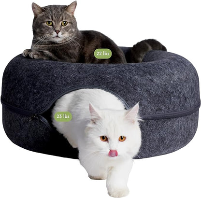 CATTASAURUS Peekaboo Cat Cave for Multiple &amp; Large Cats Up to 30-45 Lbs, Scratch Detachable &amp; Washable Tunnel Bed, Comfy Donut Cat Cave (Dark Gray, Large)