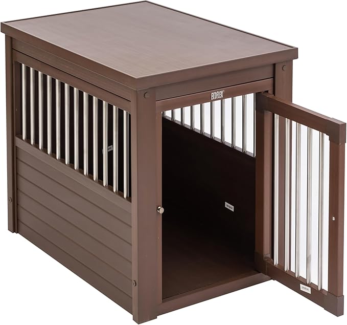 New Age Pet ECOFLEX Dog Crate End Table - Furniture-Style Pet Crate for Crate Trained Dogs - Stainless Steel Tubing &amp; a Latched Closure - 10 Year Manufacturer&