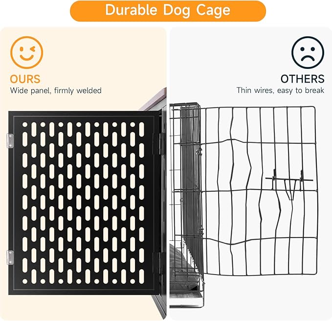 Heavy Duty Dog Crate Furniture for Large and Medium Dogs, 43.7 Inch Large Dog Crate Kennel with Flip Top &amp; Cushion &amp; Wheels, Escape Proof Pet Cage for High Anxiety Dogs