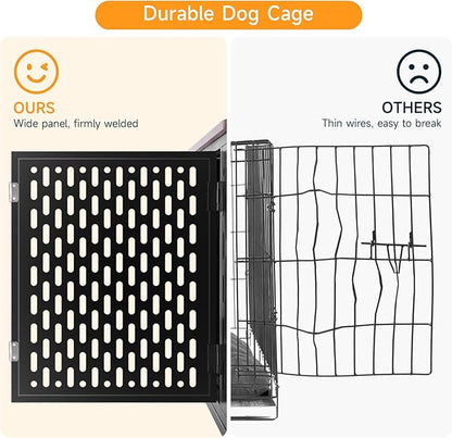 Heavy Duty Dog Crate Furniture for Large and Medium Dogs, 43.7 Inch Large Dog Crate Kennel with Flip Top &amp; Cushion &amp; Wheels, Escape Proof Pet Cage for High Anxiety Dogs