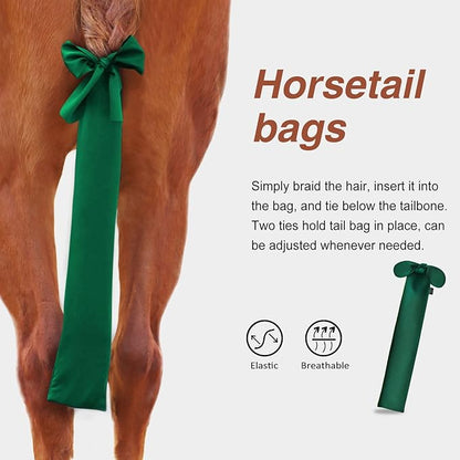 Harrison Howard Stretchy Tail Bag Breathable Horse Tail Guard Slip on Design Protect Horse Tail 2 Strand Closure Straps Keep Tail Clean &amp; Protected 22" L Length Makes Grooming Easy-Deep Green