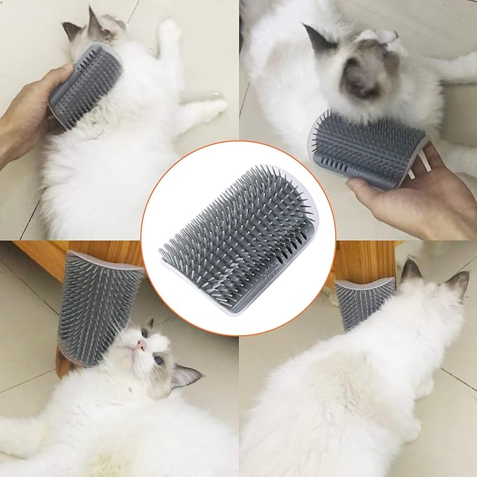 2 PACK Cat Self Grooming Corner Scratcher with Catnip, Massage Comb Brush for Long &amp; Short Fur