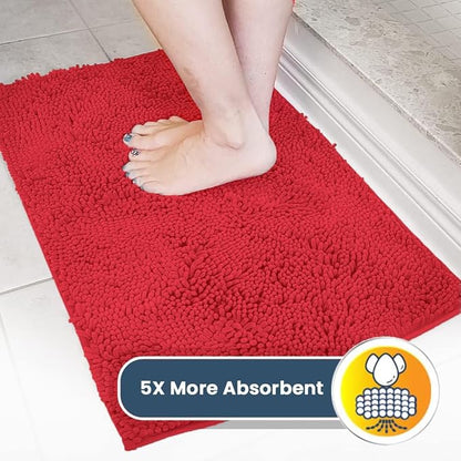 Muddy Mat® Pack of 3 Highly Absorbent Microfiber Dog Door Mat and Pet Rug, Non Slip Thick Washable Area Mat Soft Chenille for Kitchen Bathroom Bedroom and Outdoor - Red Small, Medium &amp; Large