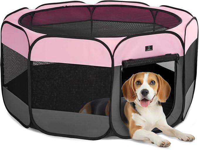 A4Pet Playpen for Dogs Indoor, 49” Dog Playpen Indoor with Bowl, Suitable for Puppies, Kittens, and Small Animals, Removable Zipper &amp; Mesh Panel(19”W × 12”H)