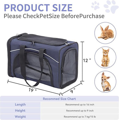 Petsfit Airline Approved Pet Carrier for Small Dogs &amp; Cats, 19x9x12 TSA Approved Carrier, with Removable Dual-Sided Padding (2-Way Placement) - Fits Under Most Airplane Seats, Escape Proof (Navy)
