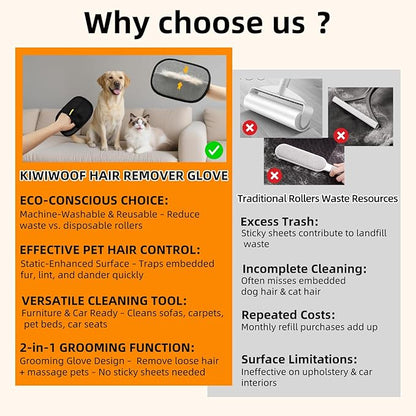 Electrostatic Pet Hair Removal Gloves for Cats&amp;Dogs,2025 New Upgraded Reusable Quick De-Shedding Grooming Gloves,Animal Fur Remover Tool for Couch,Carpet,Furniture,Car Seat,Clothing,Curtain 1PcsYellow