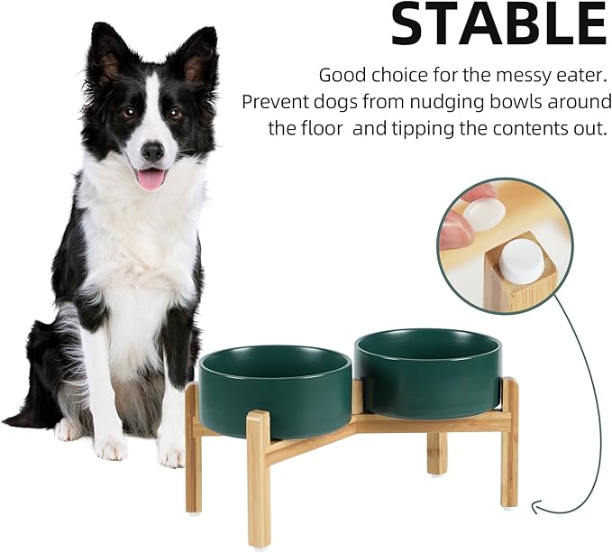 Ceramic Raised Double Bowls Set with Stand, Food &amp; Water Bowls for Medium Breed Dogs, Weighted Dog Dishes, Pet Bowl(7.3&