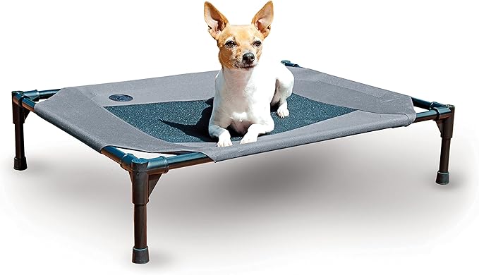K&amp;H Pet Products Outdoor Elevated Dog Cot, Breathable Cooling Elevated Cot Hammock Pet Bed for Medium Dogs, Washable Mesh Cover, Raised Metal Frame, Collapsible, Portable - Medium 32 X 25in Gray
