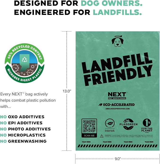 Doggy Do Good Next Pet Waste Bags, Landfill Friendly Recycled Plastic Unscented Dog Poop Bags for Dogs, Thick &amp; Leakproof, Strong, Earth Friendly Poop Bags, 300 Count