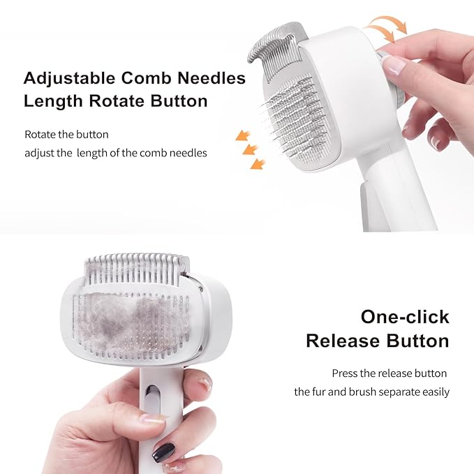 2-in-1 Deshedding Brush &amp; Dematting Comb for Cats, Cat Brush for Long Haired Cats, Effectively Removes Matted Fur &amp; Tangles, White