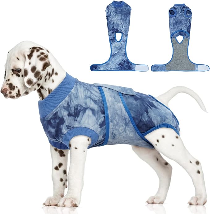 FUAMEY Recovery Suit for Dogs After Surgery,Soft Breathable Dog Bodysuit E-Collar &amp; Cone Alternative Surgical Suit,Male Female Dog Neuter Spay Suits Anti Licking Wounds Onesie Blue Tie Dye XS