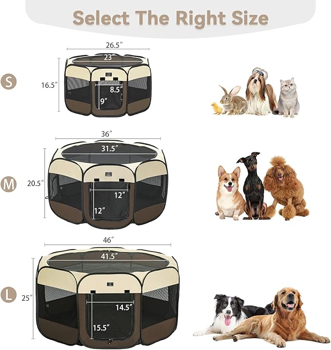 A4Pet Dog Playpen Indoor, 49” Pet Playpen with Bowl for Dogs, Kittens, and Small Animals, Removable Zipper &amp; Mesh Panel(19”W × 12”H)